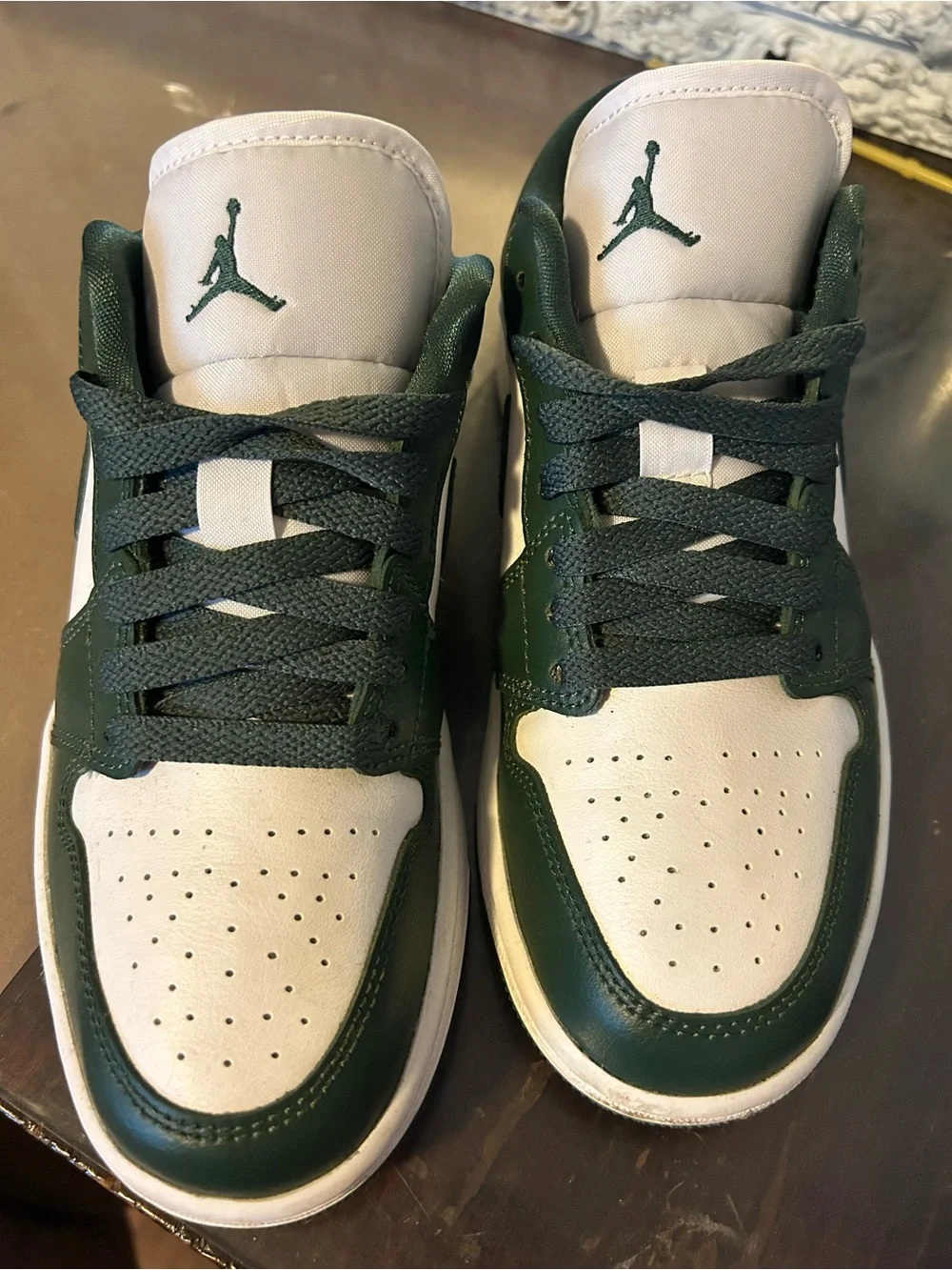 Jordan Kids White and Dark Green Low-Top Sneakers